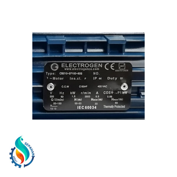 پمپ آب ۲ اسب ۲ پروانه الکتروژن CB210 تکفاز - تصویر 2